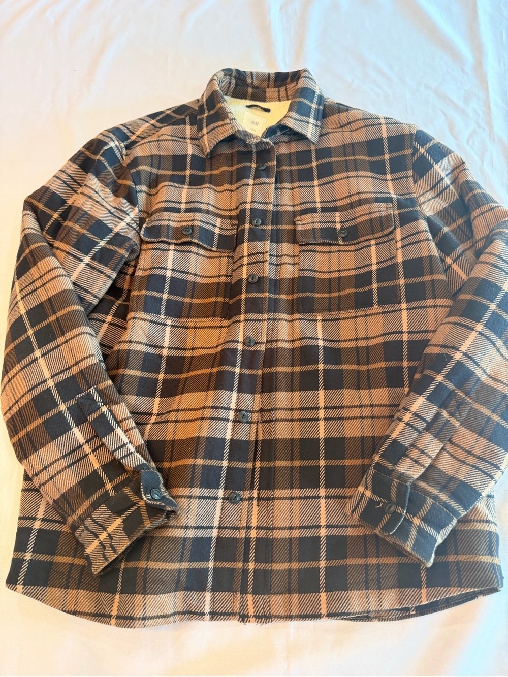 H&M Brown Plaid Men’s Sherpa-Lined Jacket Size Large